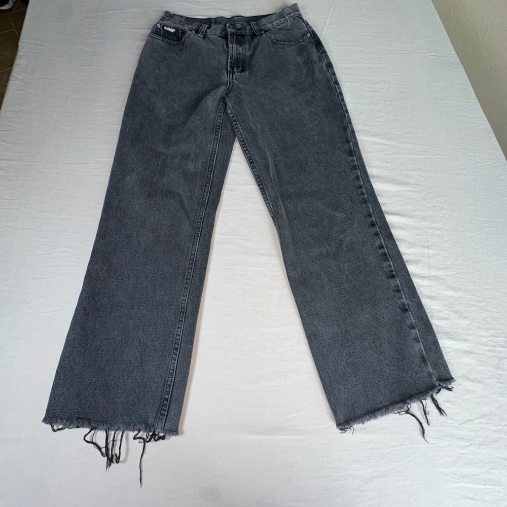 UNIF Washed Black High Waisted Raw Hem Straight Leg Jeans Size 27 100% Cotton - Picture 11 of 13